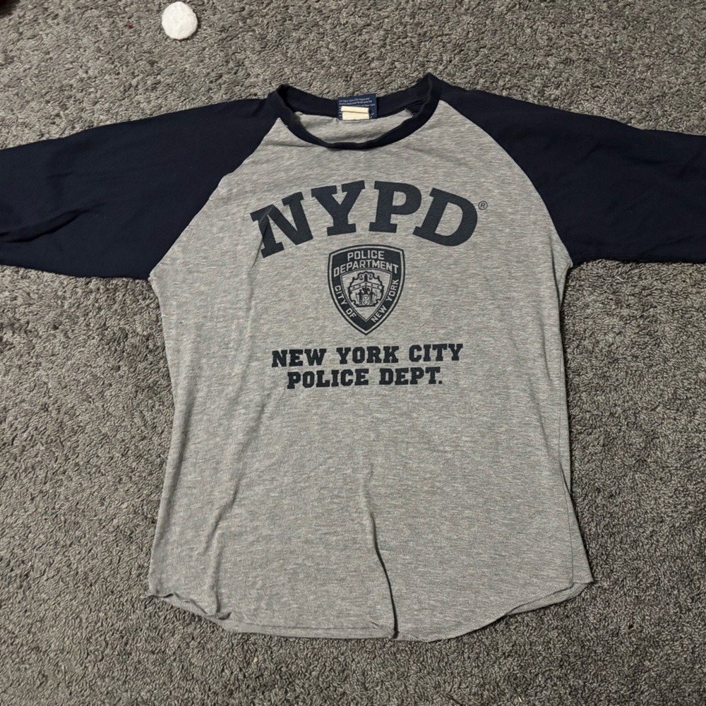Vintage Gray and Black NYPD 3/4 Sleeve Raglan Shirt